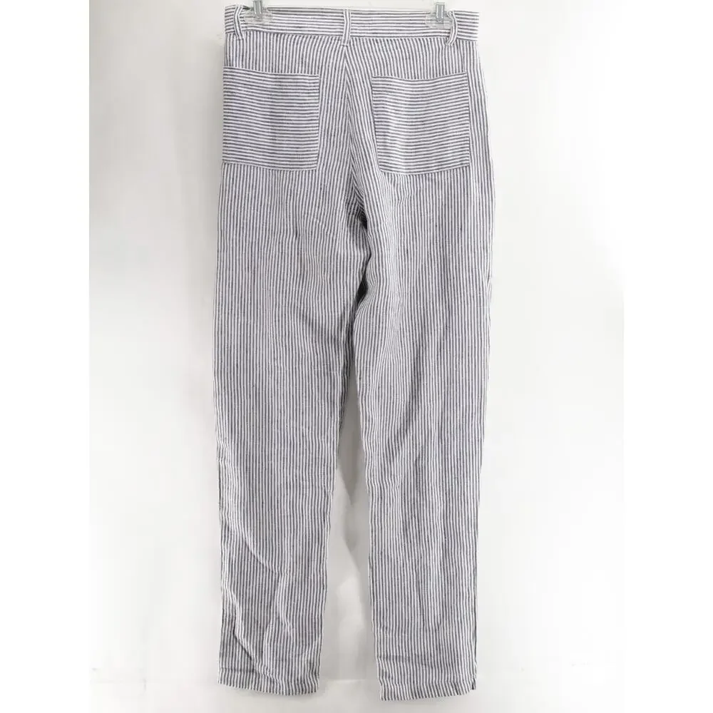 NWT Alex Crane Men's 28x30 White Blue Pinstripe Pants 100% Linen Relaxed Fit